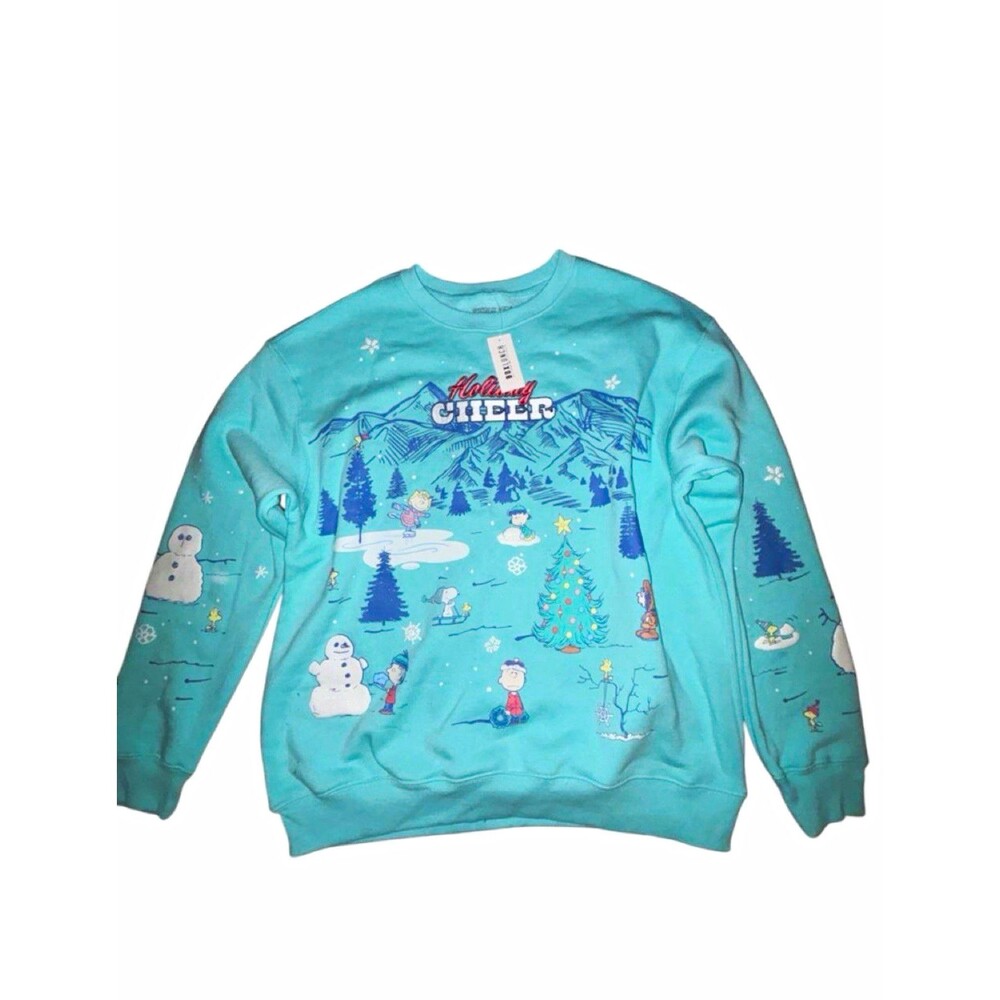 Peanuts Holiday Cheer Scene Crewneck - BoxLunch Exclusive size XL Tiffany blue
